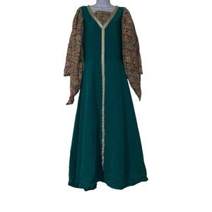 Handmade Renaissance Dress Womens M Green Floral Costume Cottagecore Prairie